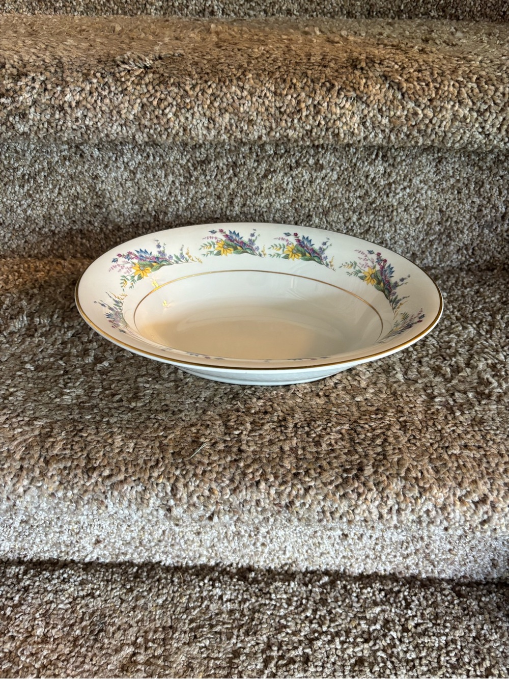 Arcadia White Porcelain Serving Bowl with Floral Motif and Gold Trim